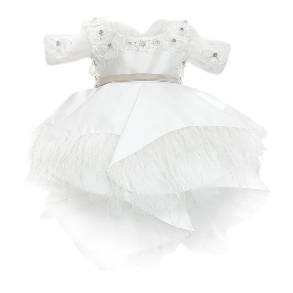 Petite Maison 2T Constanza White Dress with Champagne Bow - Picture 2 of 9